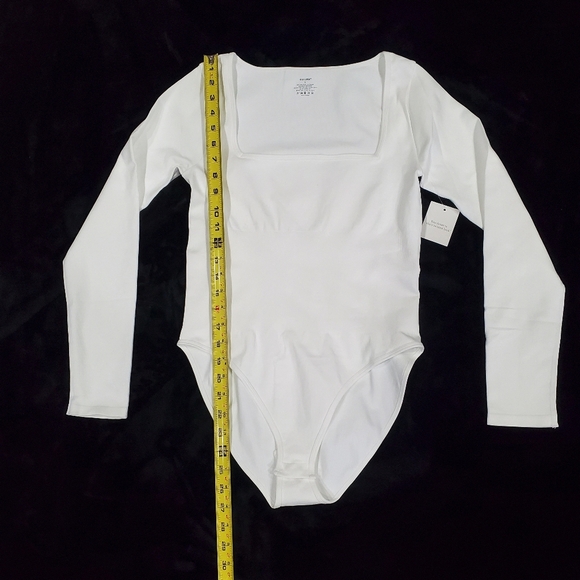 Tummy Control Shapewear White Square Neck Long Sleeve Top - Picture 5 of 7